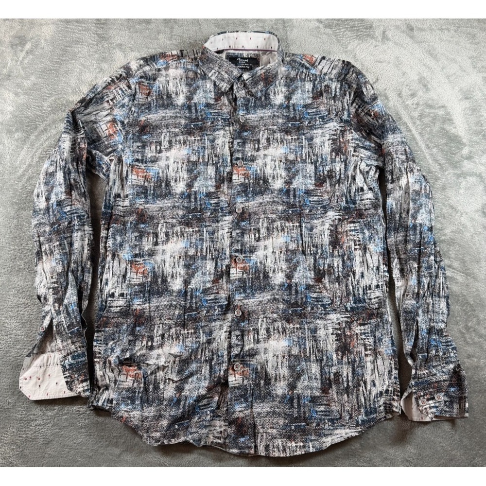 Mizumi Couture Modern Fit Button‎ Shirt XL Abstract Brush Print Casual